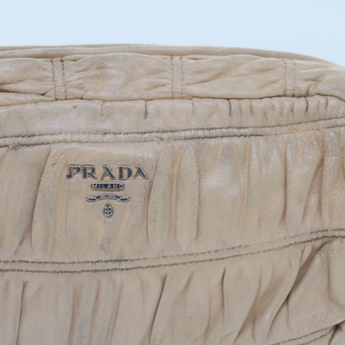 PRADA Shoulder Bag Leather Beige Auth bs10149 - 0