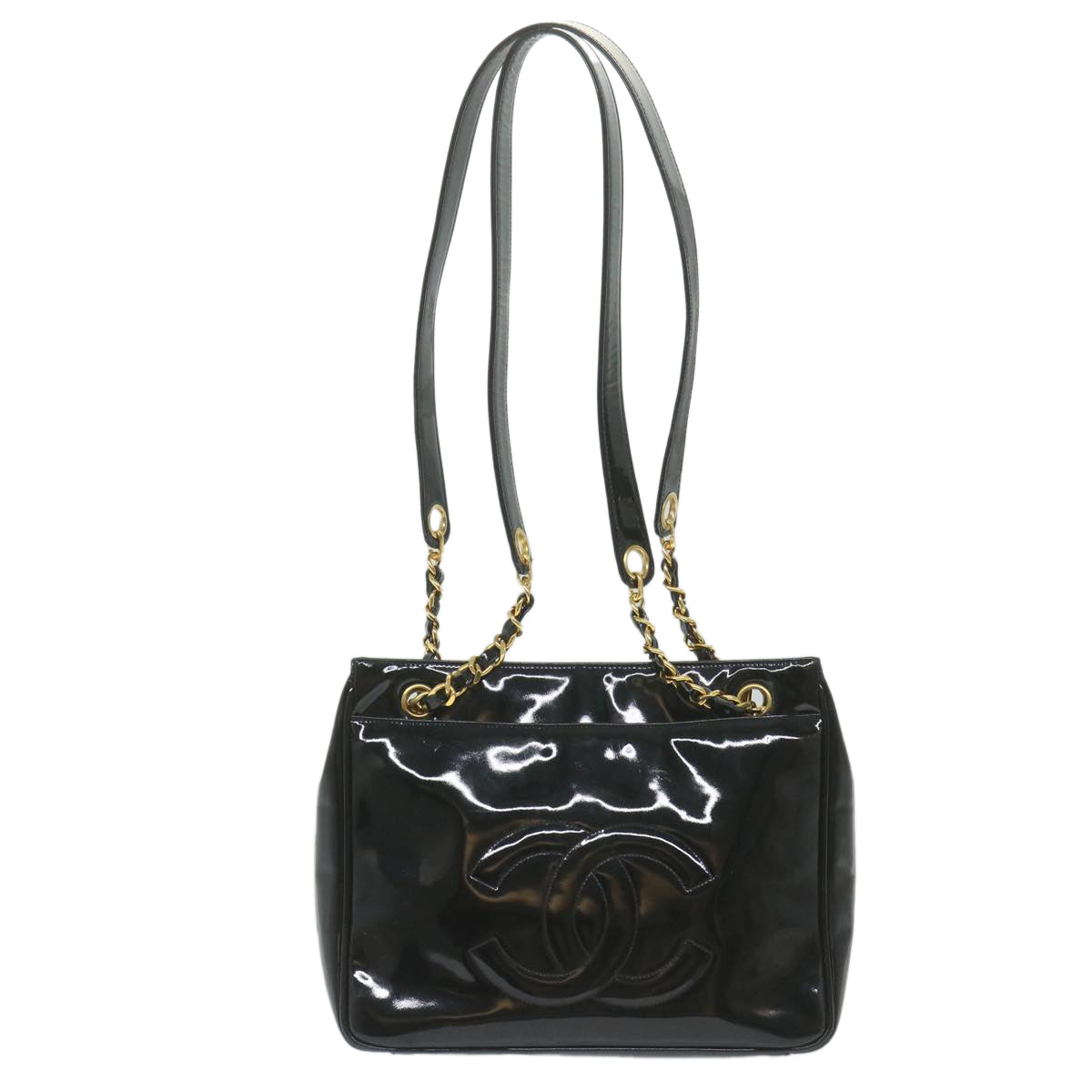 CHANEL Chain Shoulder Bag Patent leather Black CC Auth bs10157 - 0