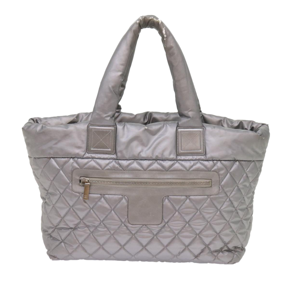 CHANEL Cococoon Hand Bag Patent leather Silver CC Auth bs10169