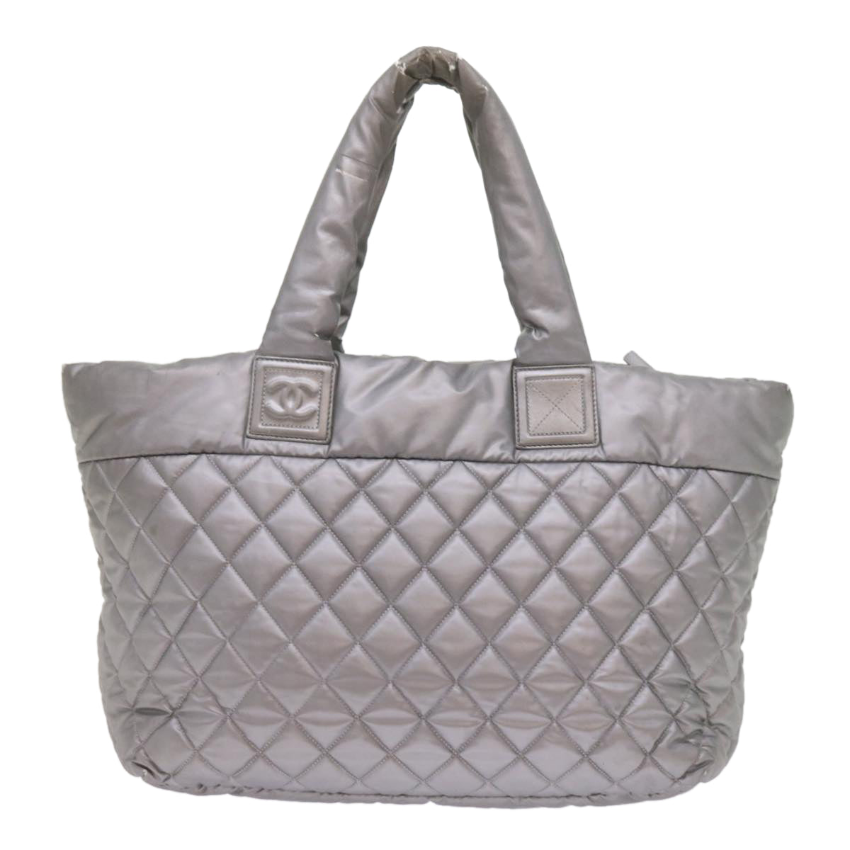 CHANEL Cococoon Hand Bag Patent leather Silver CC Auth bs10169