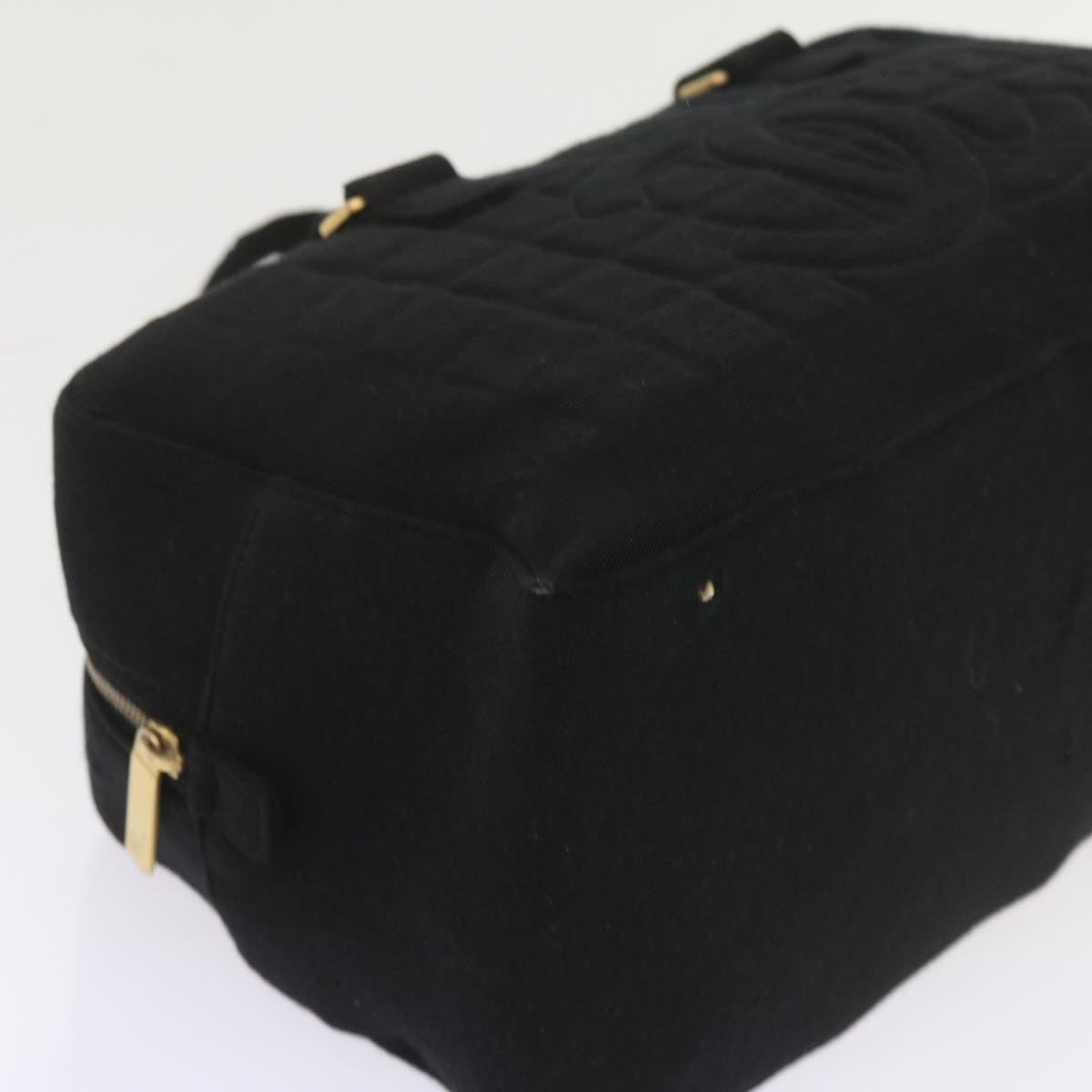 CHANEL Choco Bar Line Hand Bag Cotton Black CC Auth bs10170