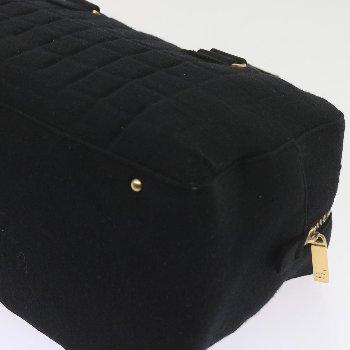 CHANEL Choco Bar Line Hand Bag Cotton Black CC Auth bs10170