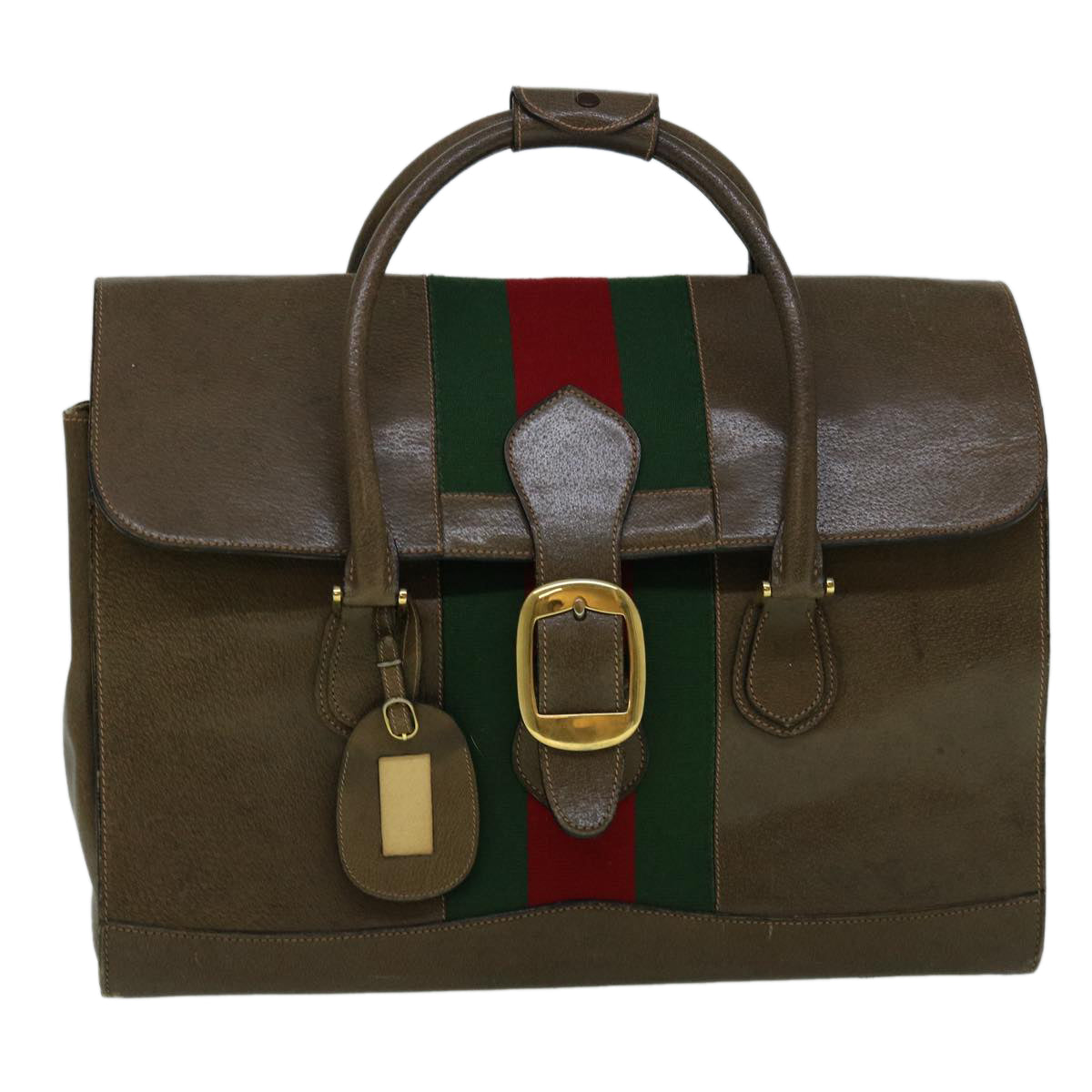 GUCCI Web Sherry Line Shoulder Bag Leather Brown Red Green Auth bs10171