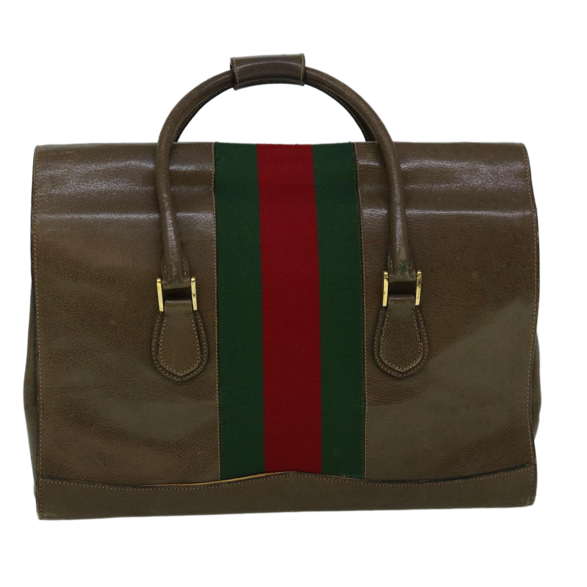 GUCCI Web Sherry Line Shoulder Bag Leather Brown Red Green Auth bs10171