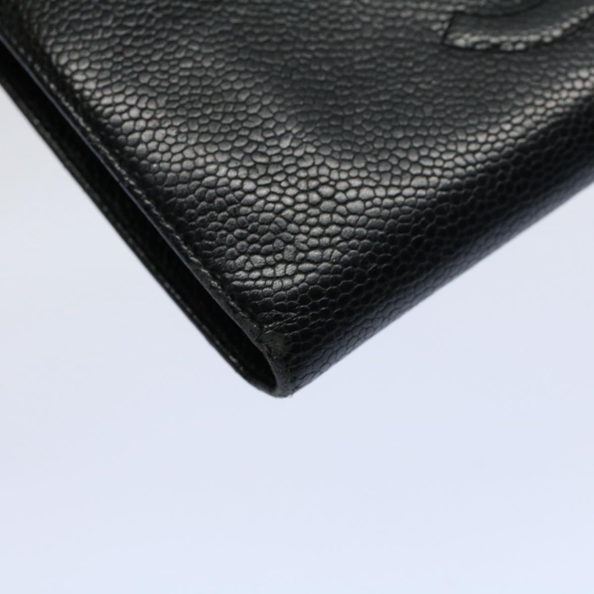 CHANEL Long Wallet Caviar Skin Black CC Auth bs10186