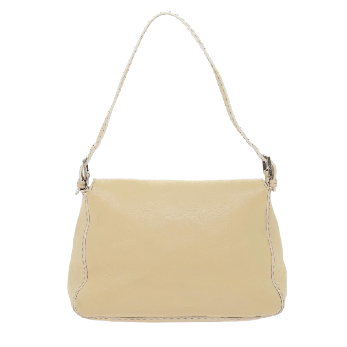 FENDI Mamma Baguette Shoulder Bag Leather Beige Auth bs10191 - 0