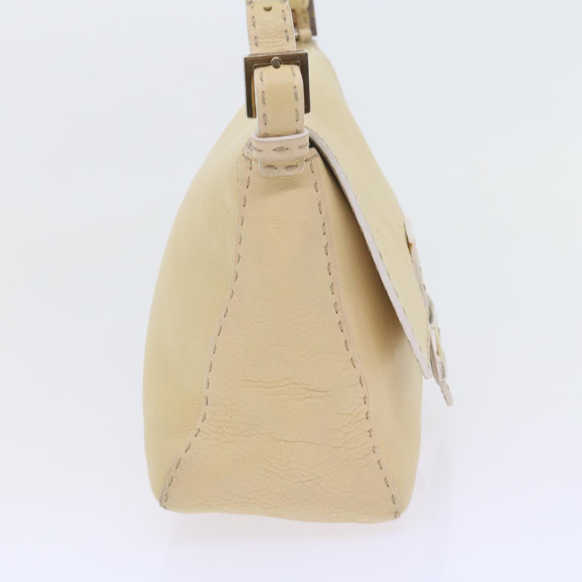 FENDI Mamma Baguette Shoulder Bag Leather Beige Auth bs10191