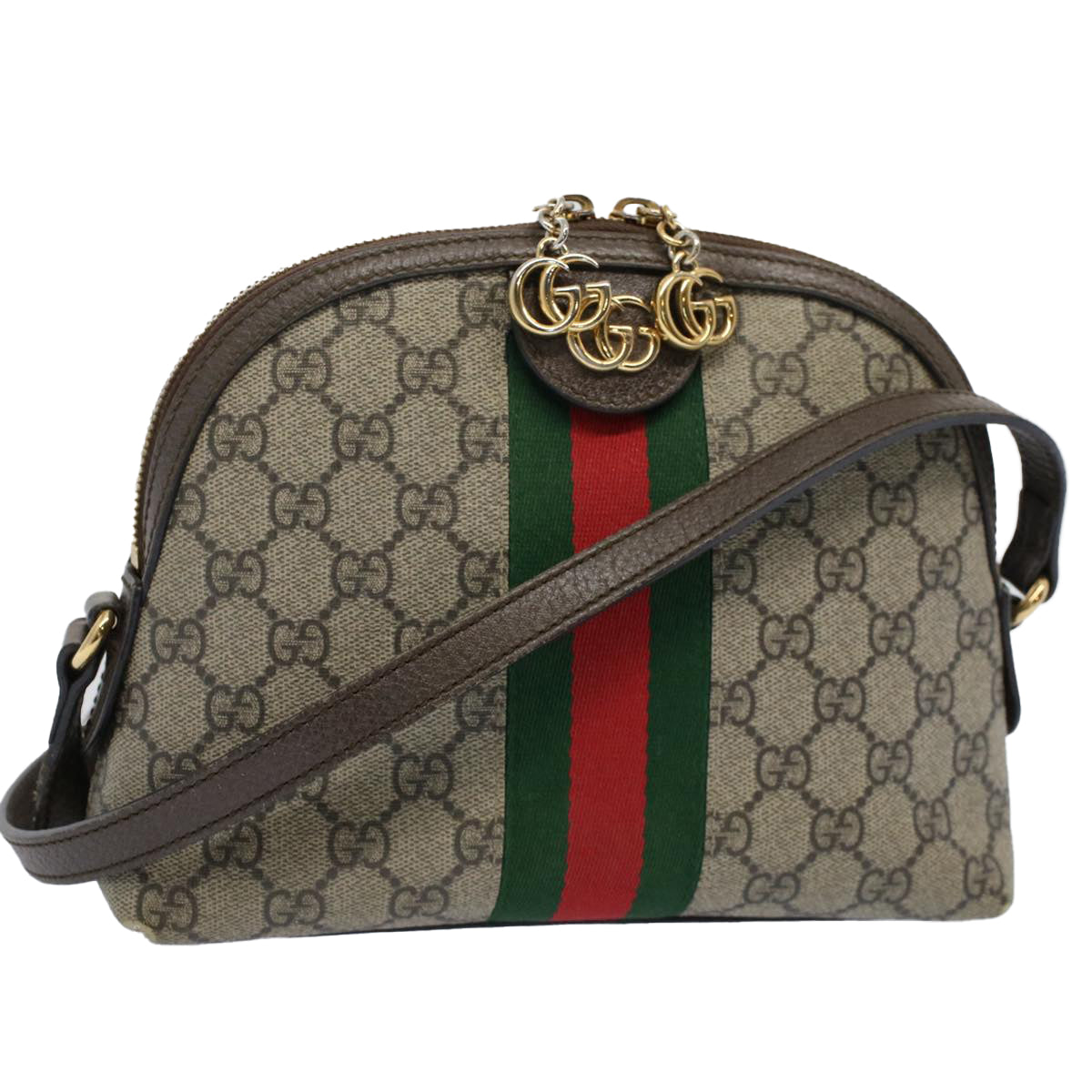 GUCCI GG Supreme Web Sherry Line Shoulder Bag Beige Red 499621 Auth bs10204