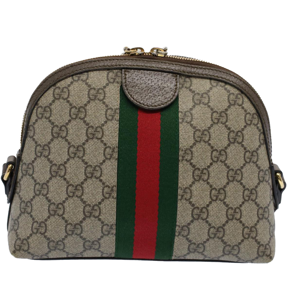 GUCCI GG Supreme Web Sherry Line Shoulder Bag Beige Red 499621 Auth bs10204