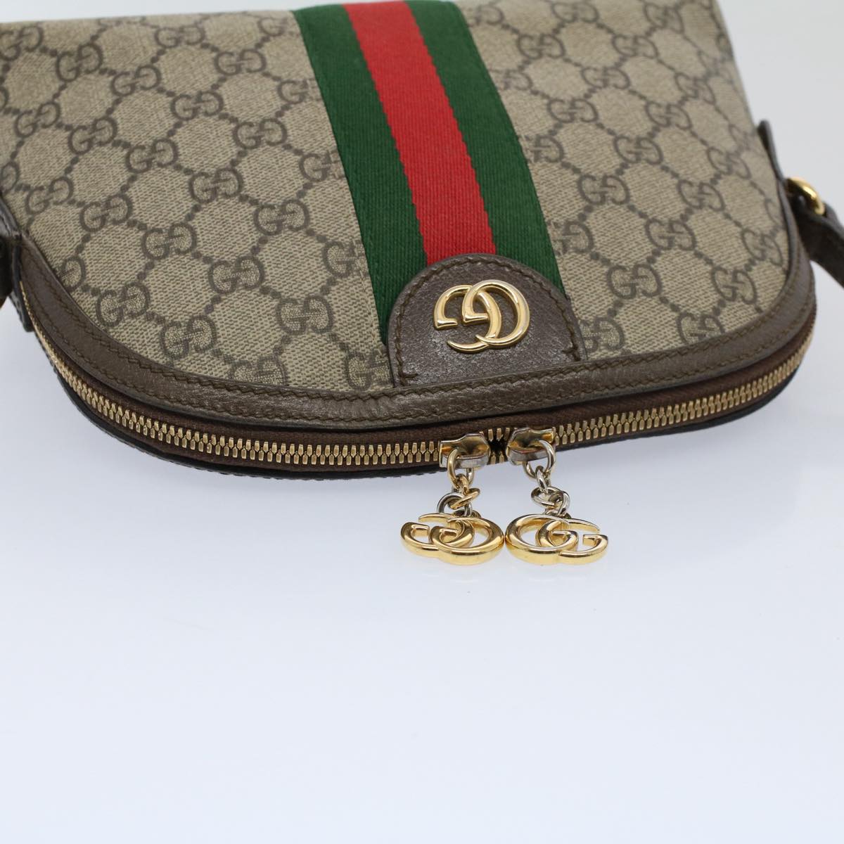 GUCCI GG Supreme Web Sherry Line Shoulder Bag Beige Red 499621 Auth bs10204