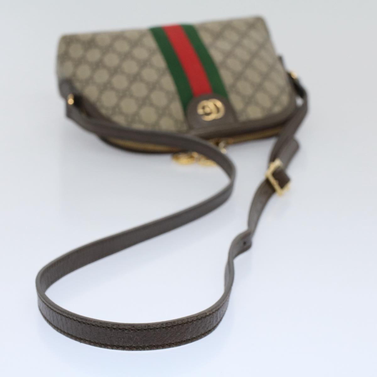 GUCCI GG Supreme Web Sherry Line Shoulder Bag Beige Red 499621 Auth bs10204