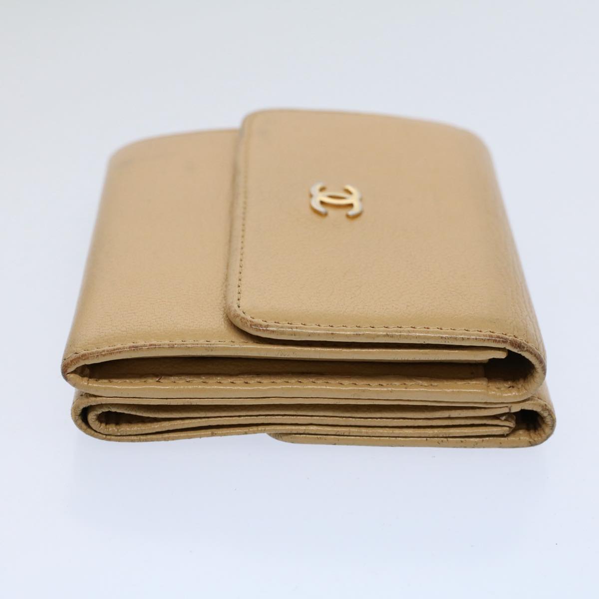 CHANEL Wallet Leather Beige CC Auth bs10213