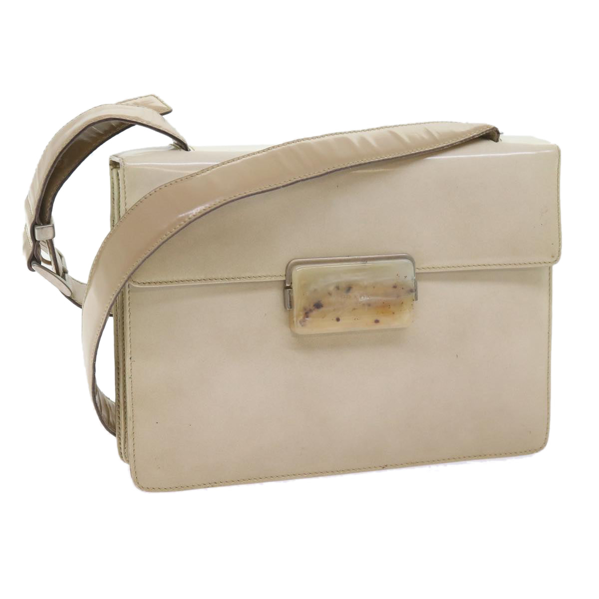 PRADA Shoulder Bag Leather Beige Auth bs10222