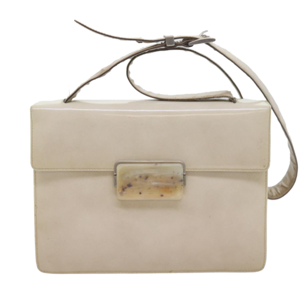 PRADA Shoulder Bag Leather Beige Auth bs10222