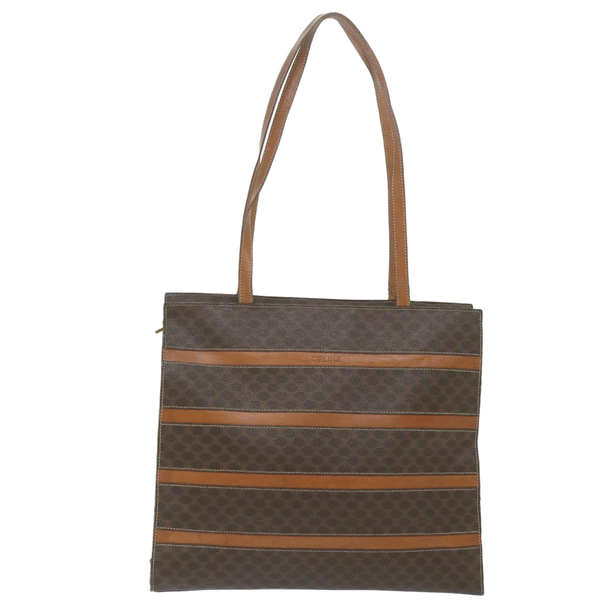 CELINE Macadam Canvas Shoulder Bag PVC Leather Brown Auth bs10227 - 0