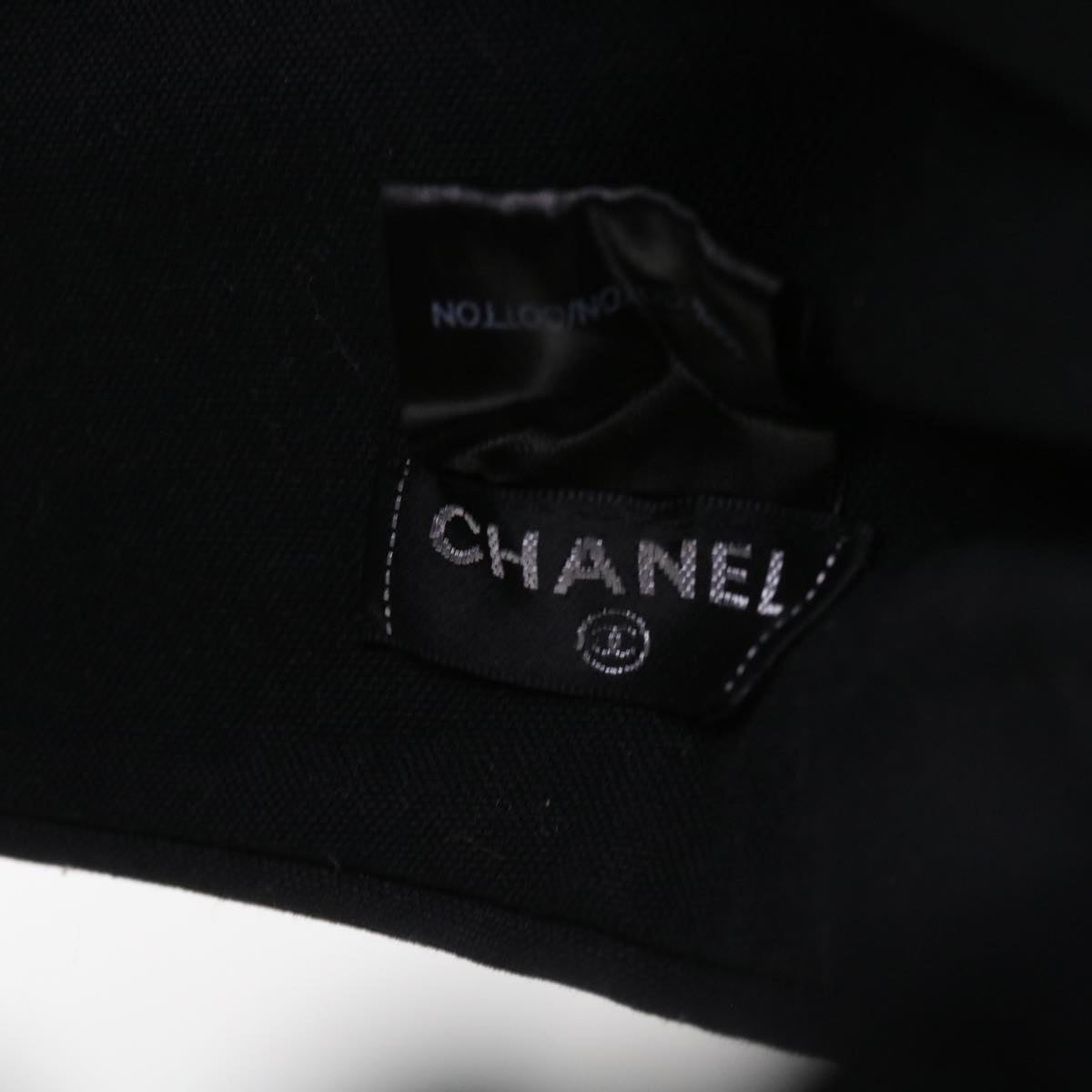 CHANEL Triangle Width Hat Cotton Black CC Auth bs10238