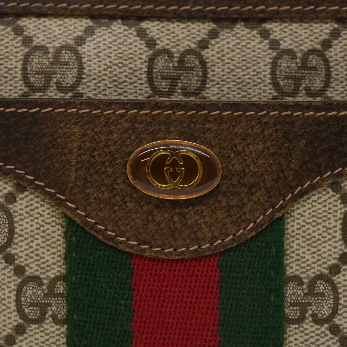 GUCCI Web Sherry Line GG Canvas Shoulder Bag Beige Red Green Auth bs1024