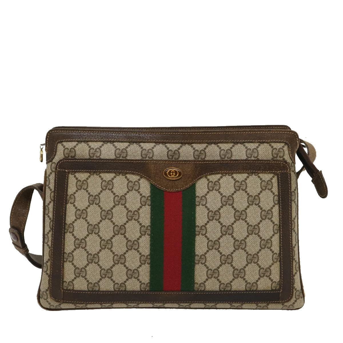 GUCCI Web Sherry Line GG Canvas Shoulder Bag Beige Red Green Auth bs1024