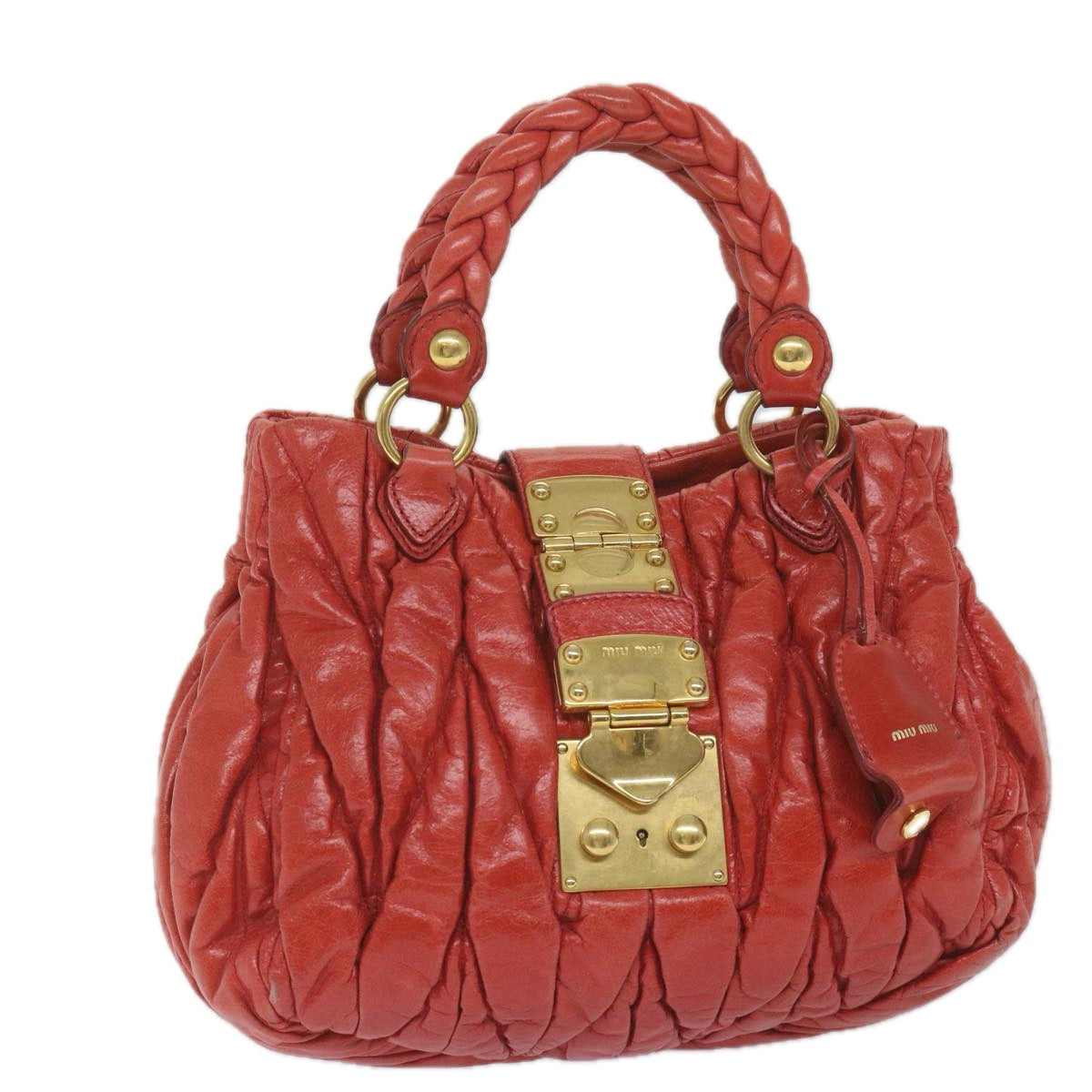 Miu Miu Materasse Hand Bag Leather Red Auth bs10276