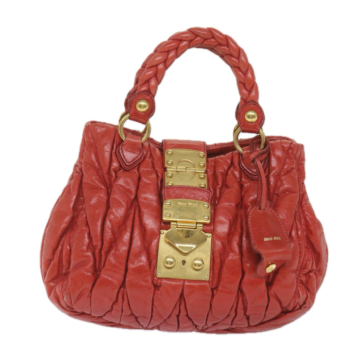 Miu Miu Materasse Hand Bag Leather Red Auth bs10276