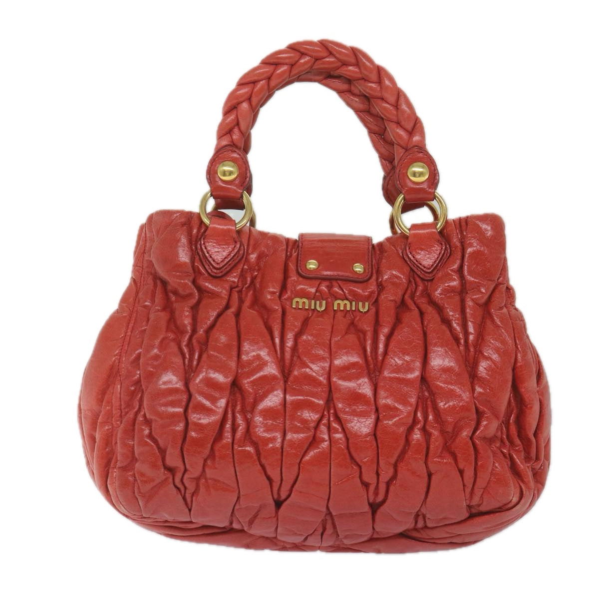 Miu Miu Materasse Hand Bag Leather Red Auth bs10276 - 0