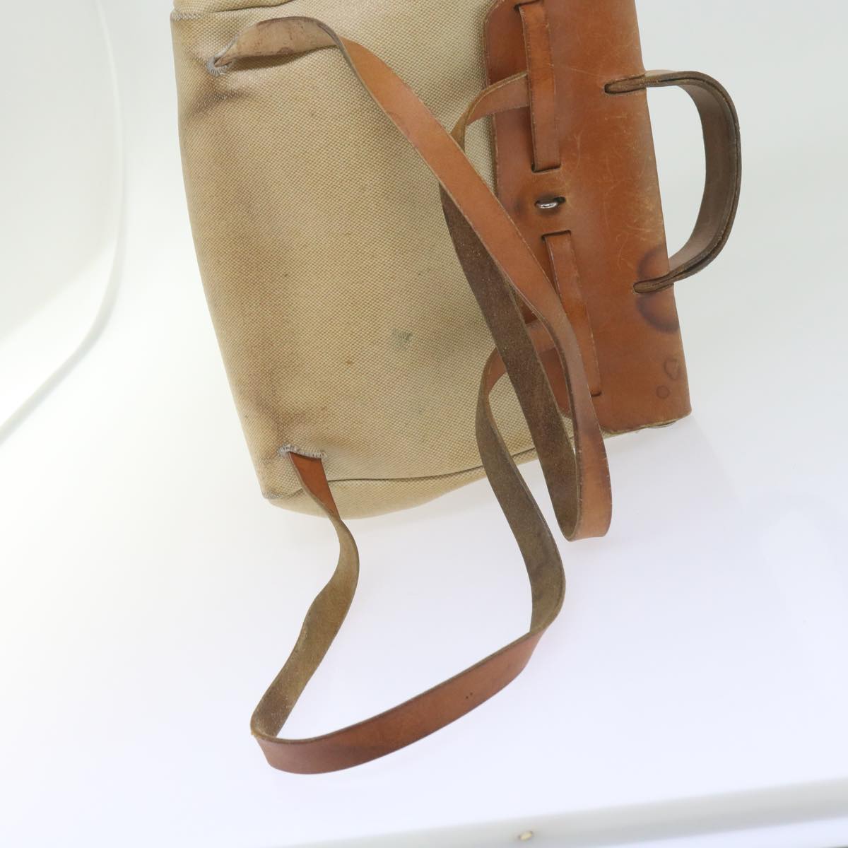 HERMES Her Bag Ad Backpack Coated Canvas Beige Brown Auth bs10291