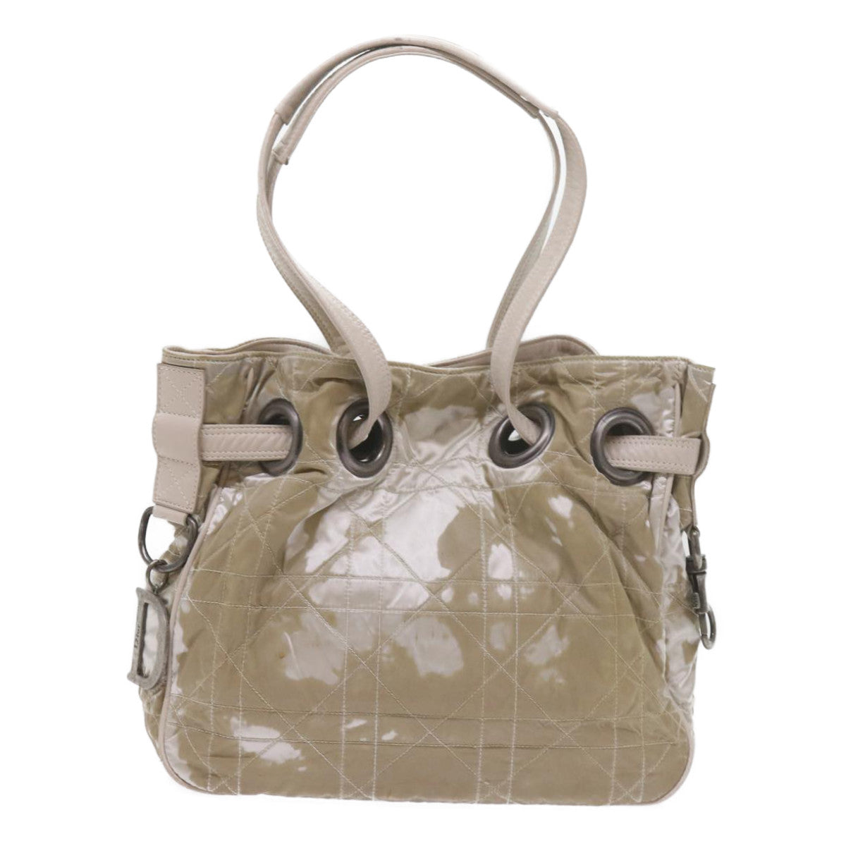 Christian Dior Canage Chain Shoulder Bag Nylon Beige Auth bs10299