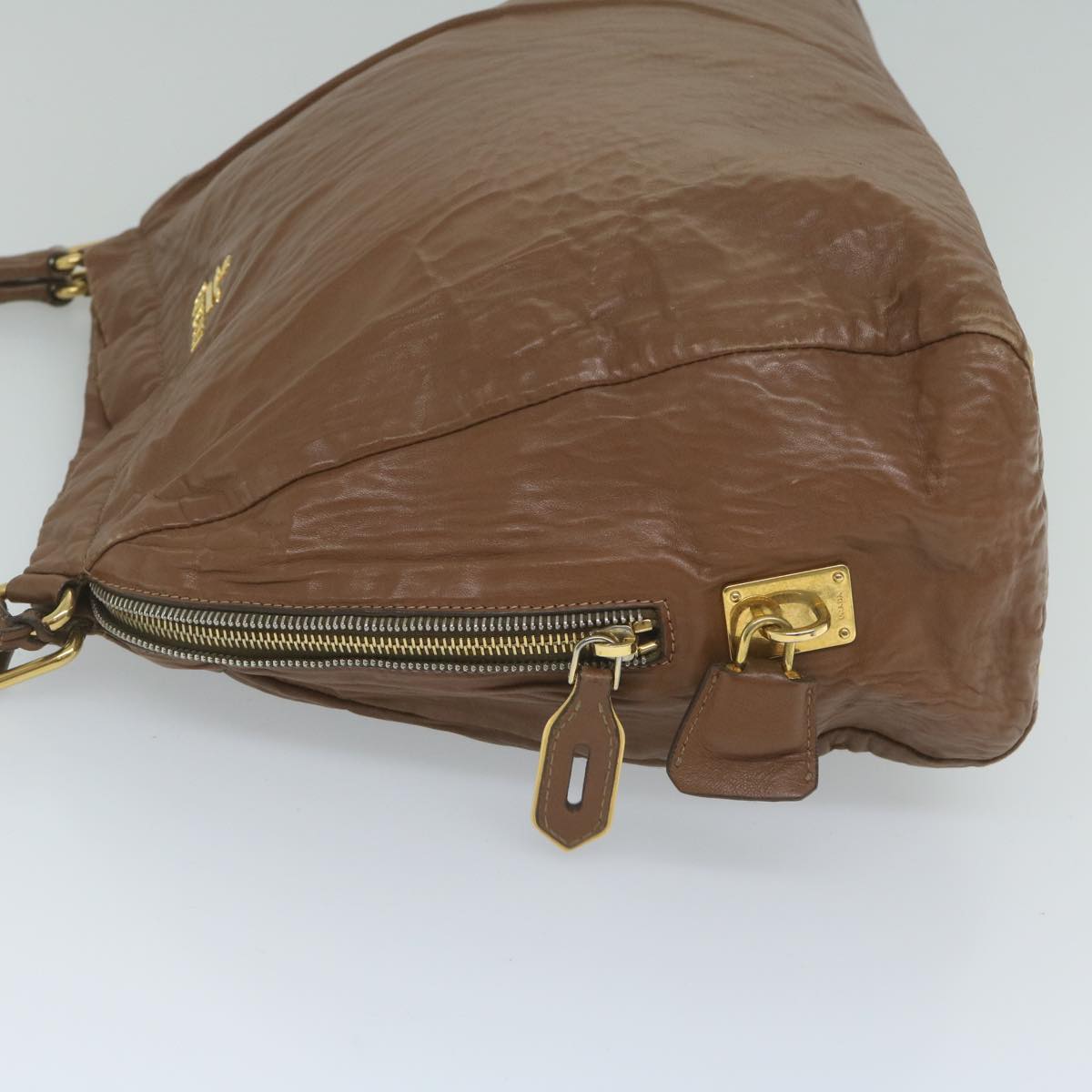 PRADA Shoulder Bag Leather Brown Auth bs10305