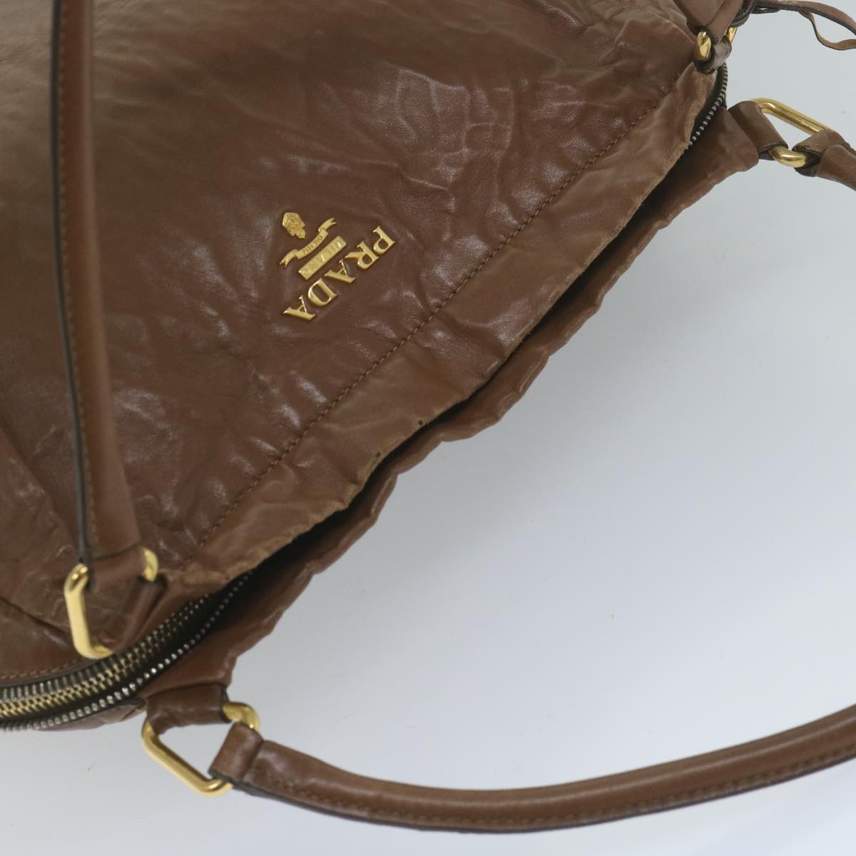 PRADA Shoulder Bag Leather Brown Auth bs10305