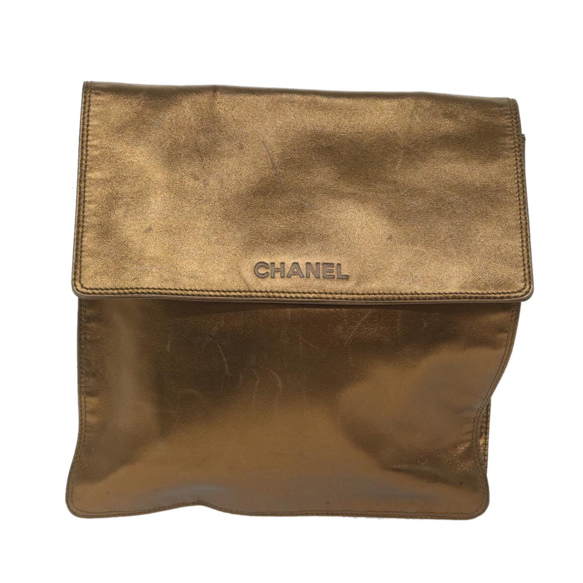 CHANEL Shoulder Bag Lamb Skin Bronze CC Auth bs10327