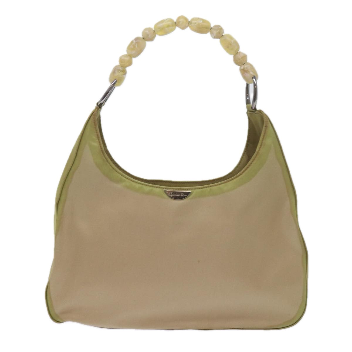 Christian Dior Maris Pearl Shoulder Bag Nylon Khaki Auth bs10338