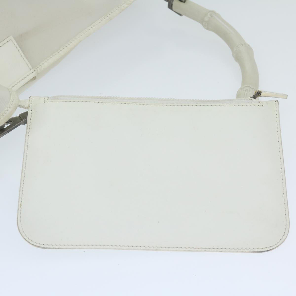 GUCCI Mesh Bamboo Shoulder Bag Leather White 001 5577 3444 Auth bs10346