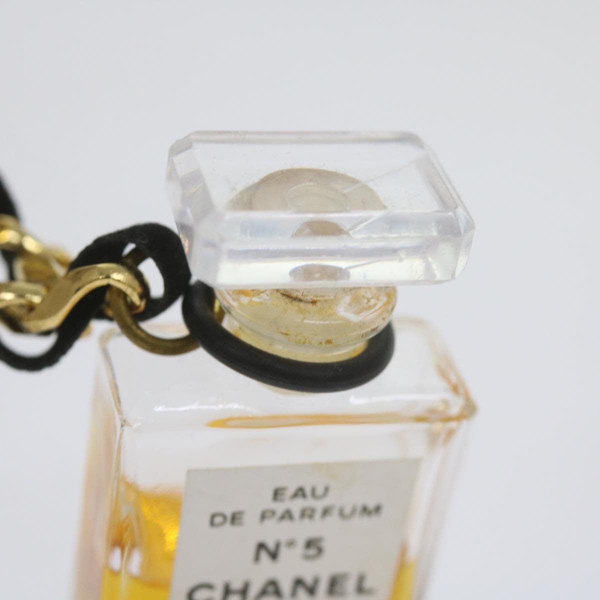 CHANEL Perfume N°5 Chain Necklace Clear Gold Tone CC Auth bs10372