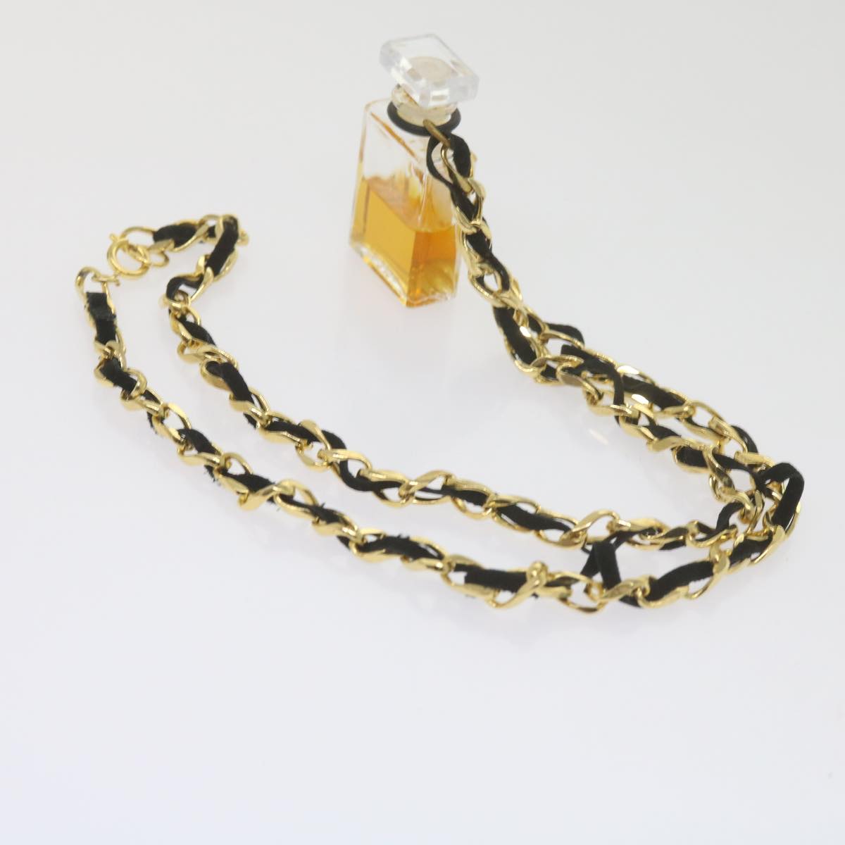 CHANEL Perfume N°5 Chain Necklace Clear Gold Tone CC Auth bs10372
