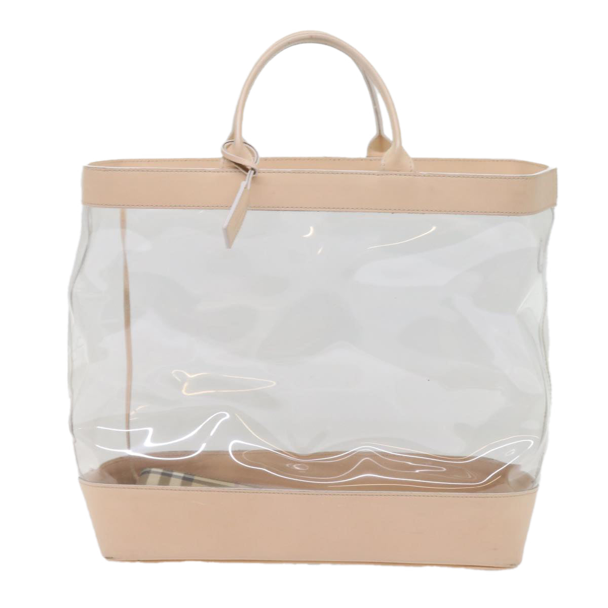 BURBERRY Nova Check Tote Bag Leather plastic Clear Beige Auth bs10375 - 0