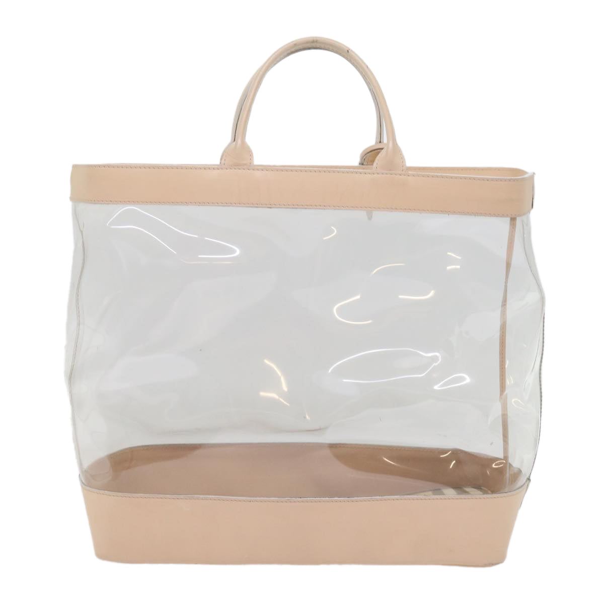 BURBERRY Nova Check Tote Bag Leather plastic Clear Beige Auth bs10375