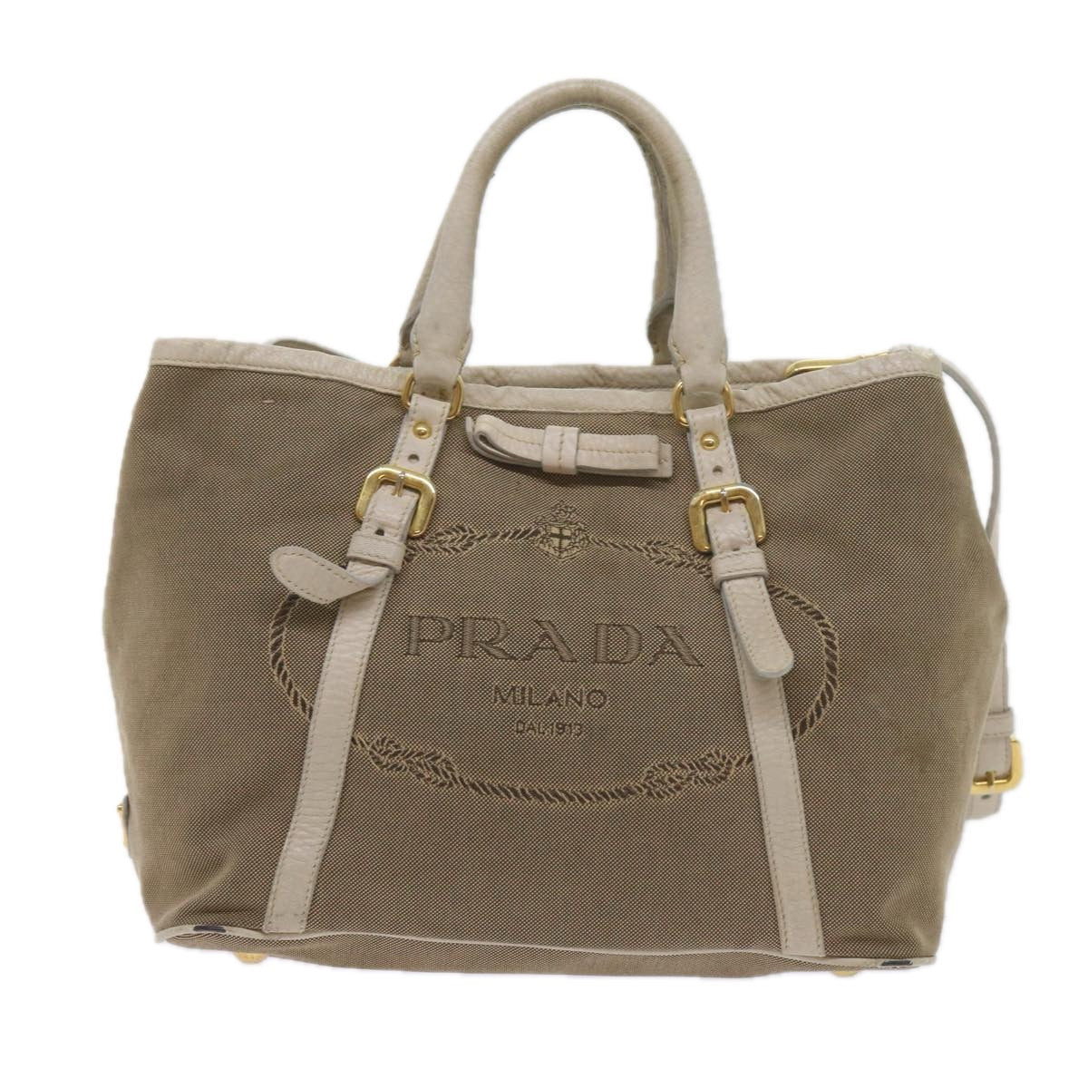 PRADA Hand Bag Canvas Leather 2way Brown Auth bs10386 - 0