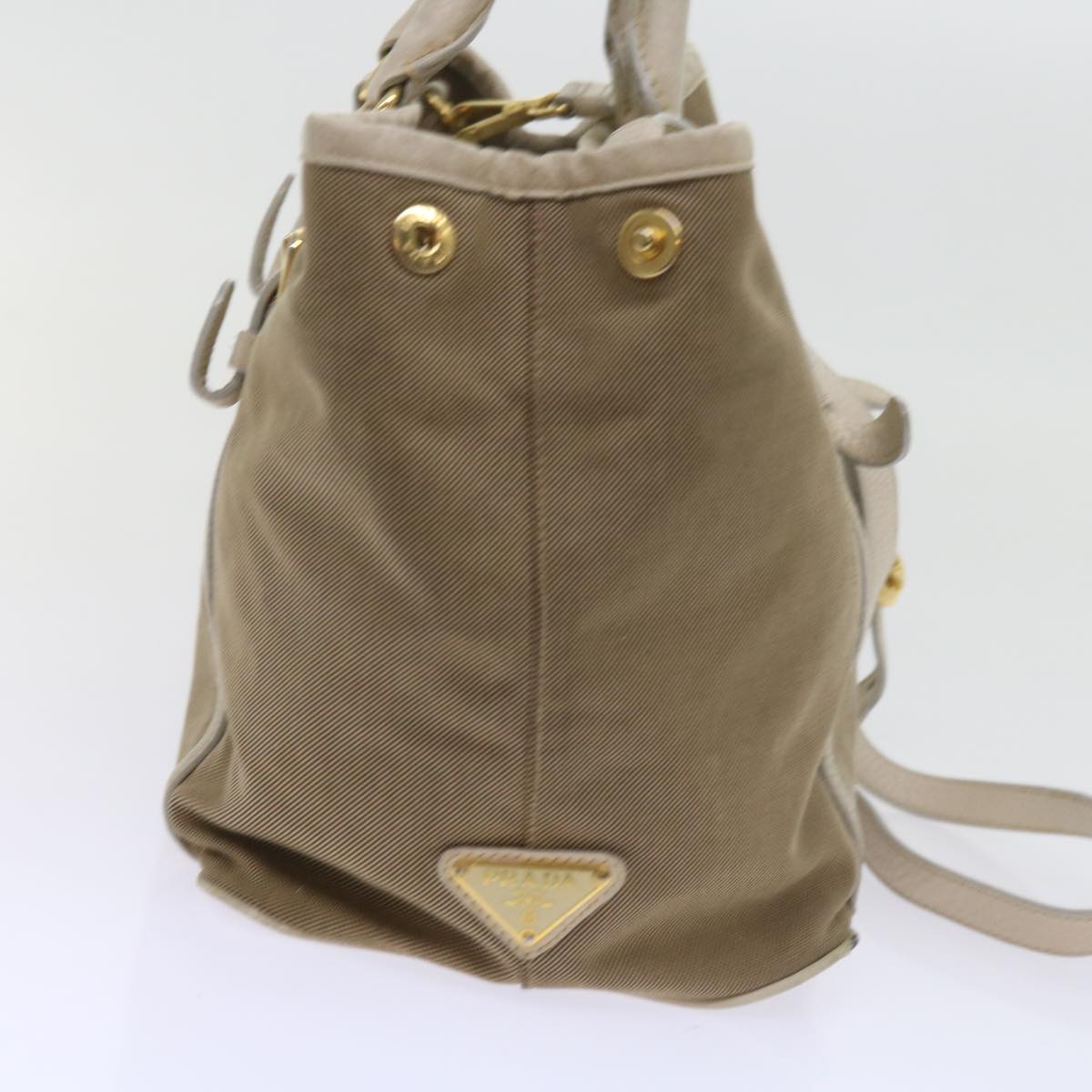 PRADA Hand Bag Canvas Leather 2way Brown Auth bs10386