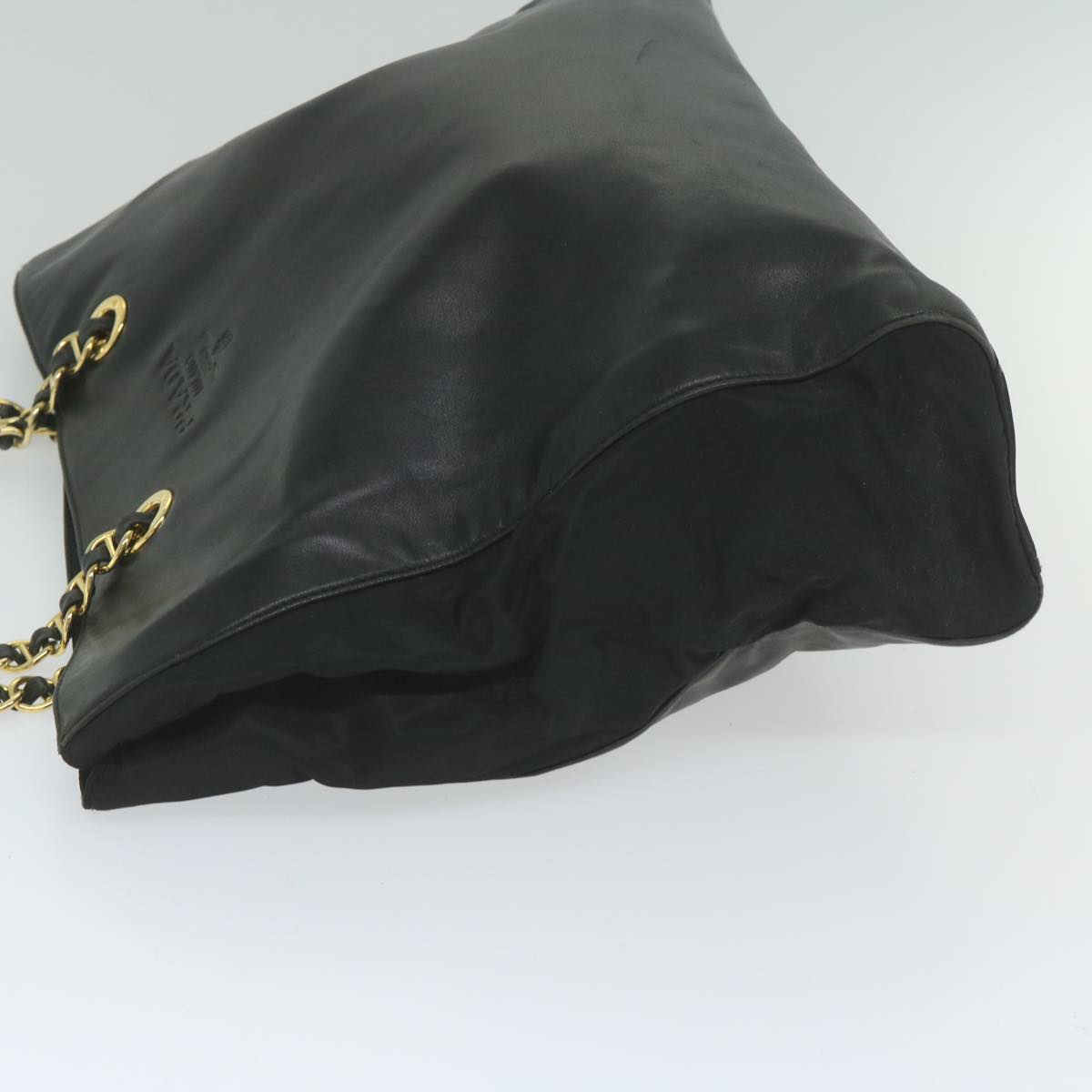 PRADA Chain Shoulder Bag Leather Black Auth bs10390