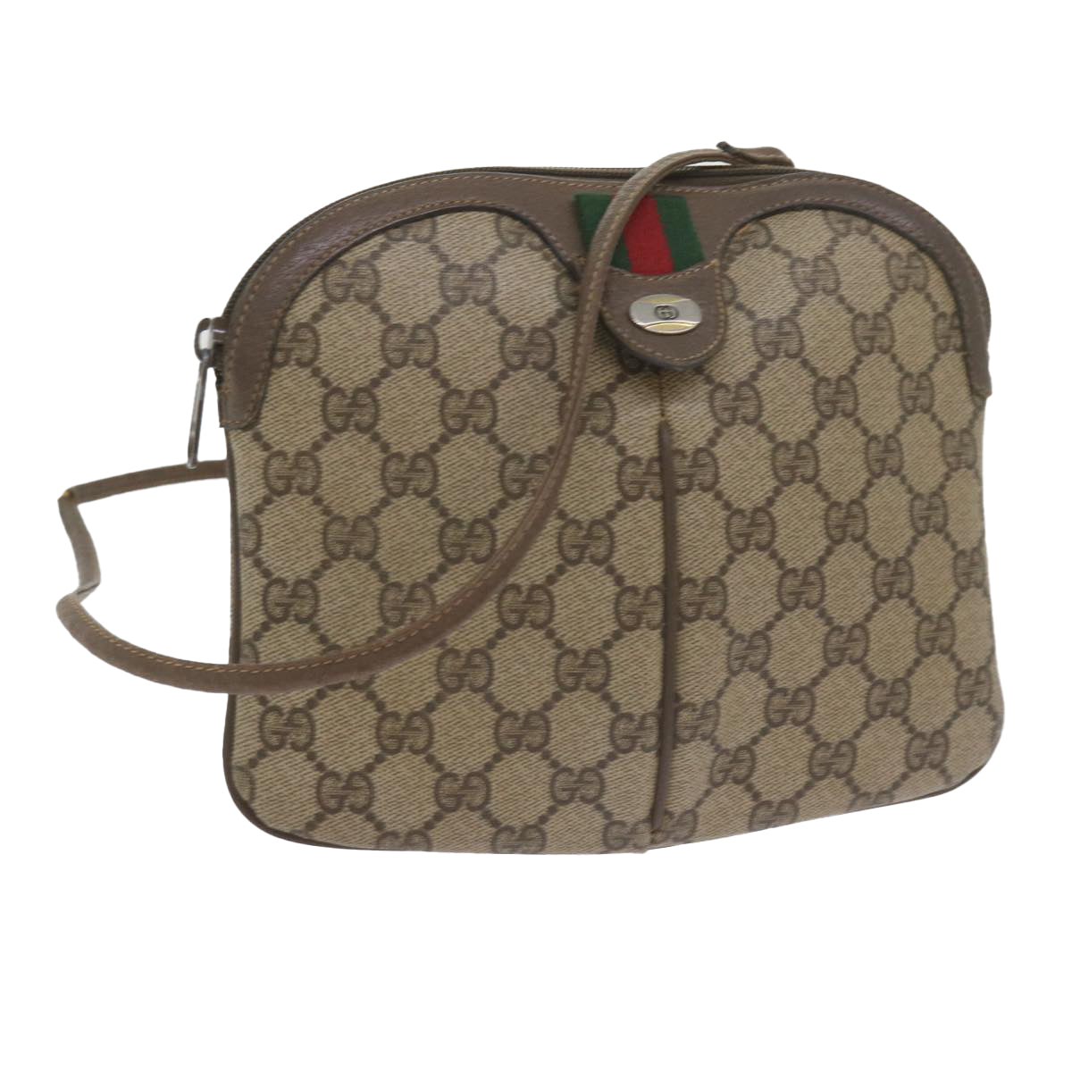 GUCCI GG Supreme Web Sherry Line Shoulder Bag Beige Red 904 02 047 Auth bs10393