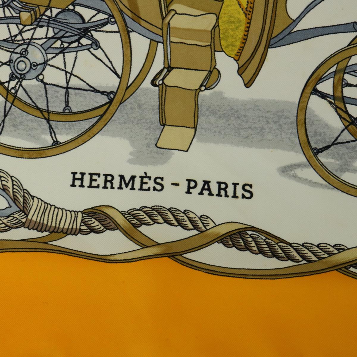 HERMES Carre 90 MUSEE Scarf Silk Yellow Auth bs10406