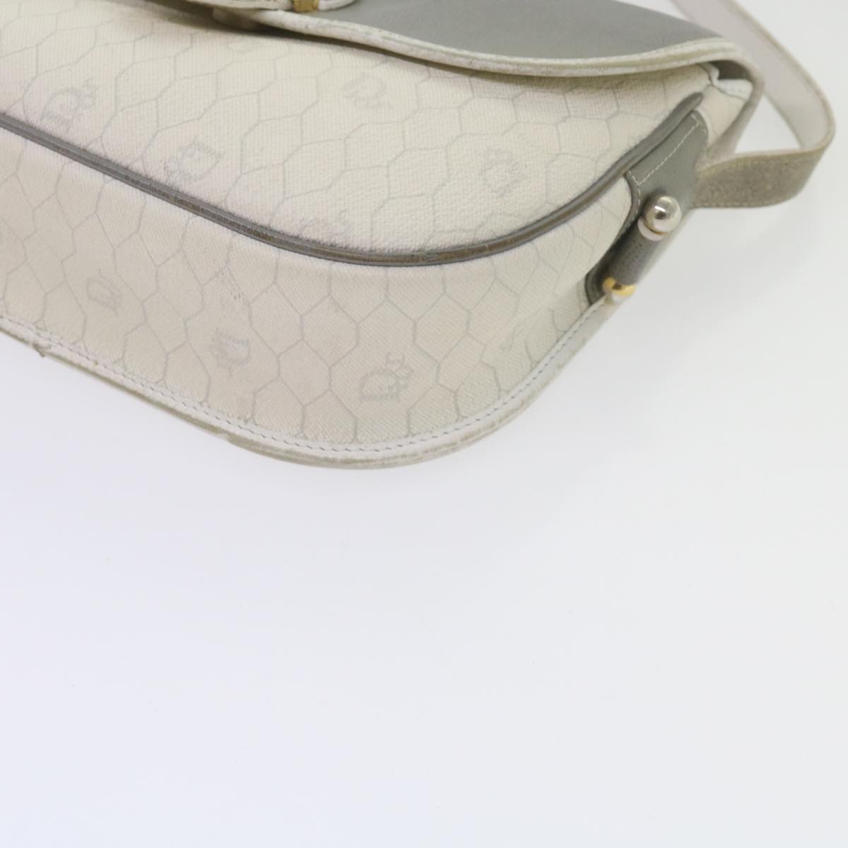 Christian Dior Honeycomb Canvas Shoulder Bag PVC Leather White Auth bs10410