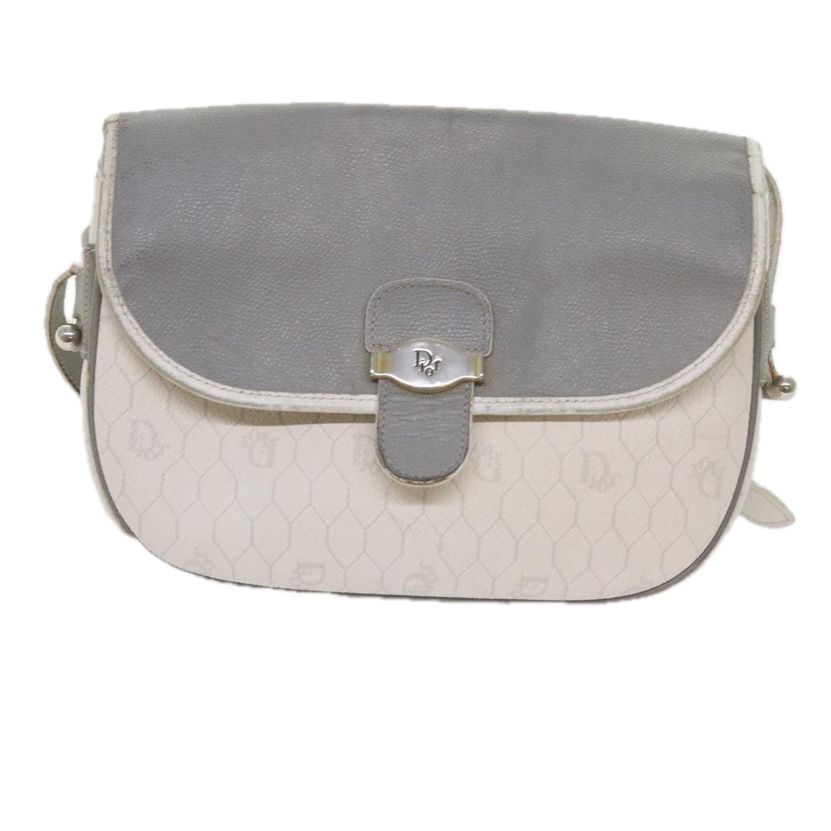 Christian Dior Honeycomb Canvas Shoulder Bag PVC Leather White Auth bs10410 - 0