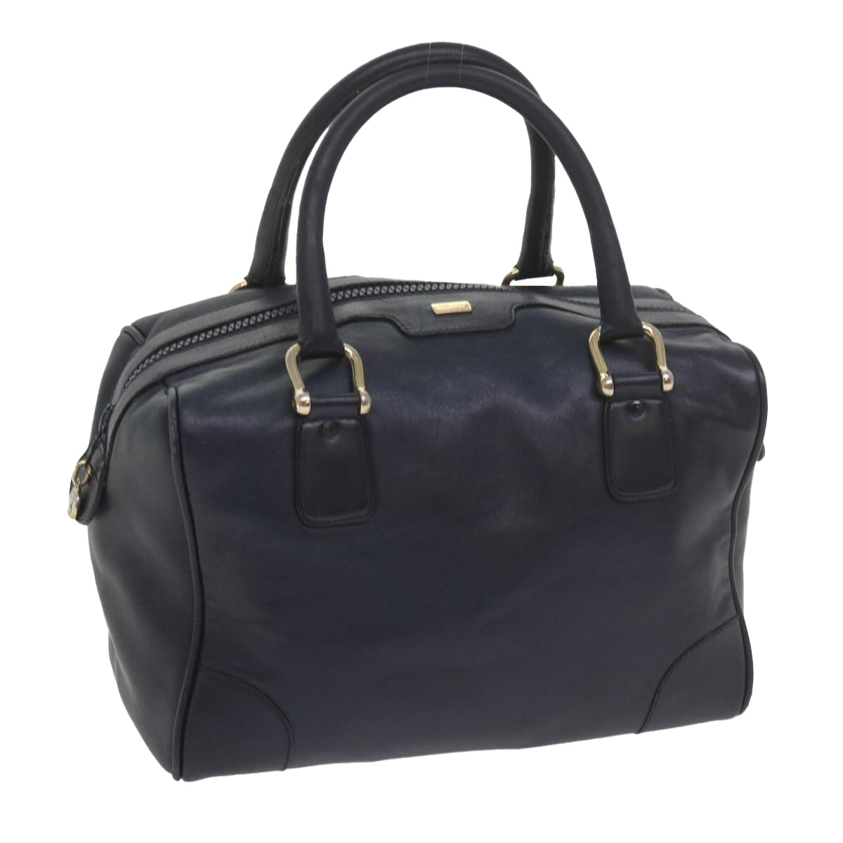 CELINE Hand Bag Leather Navy Auth bs10419