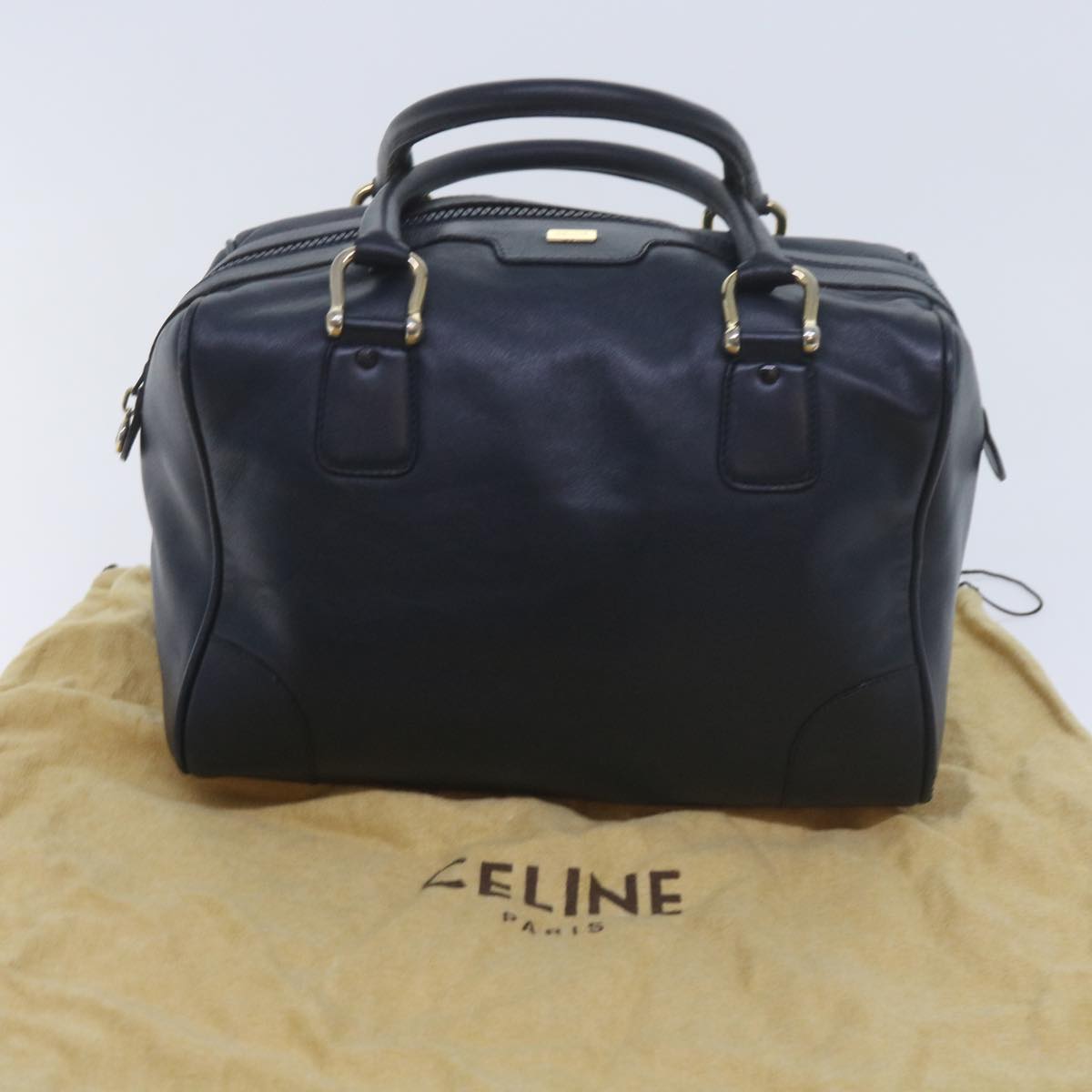 CELINE Hand Bag Leather Navy Auth bs10419
