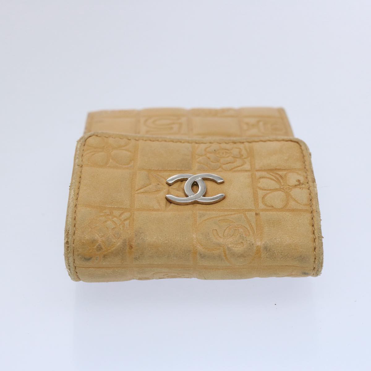 CHANEL Icon line Cigarette Case Leather Beige CC Auth bs10427