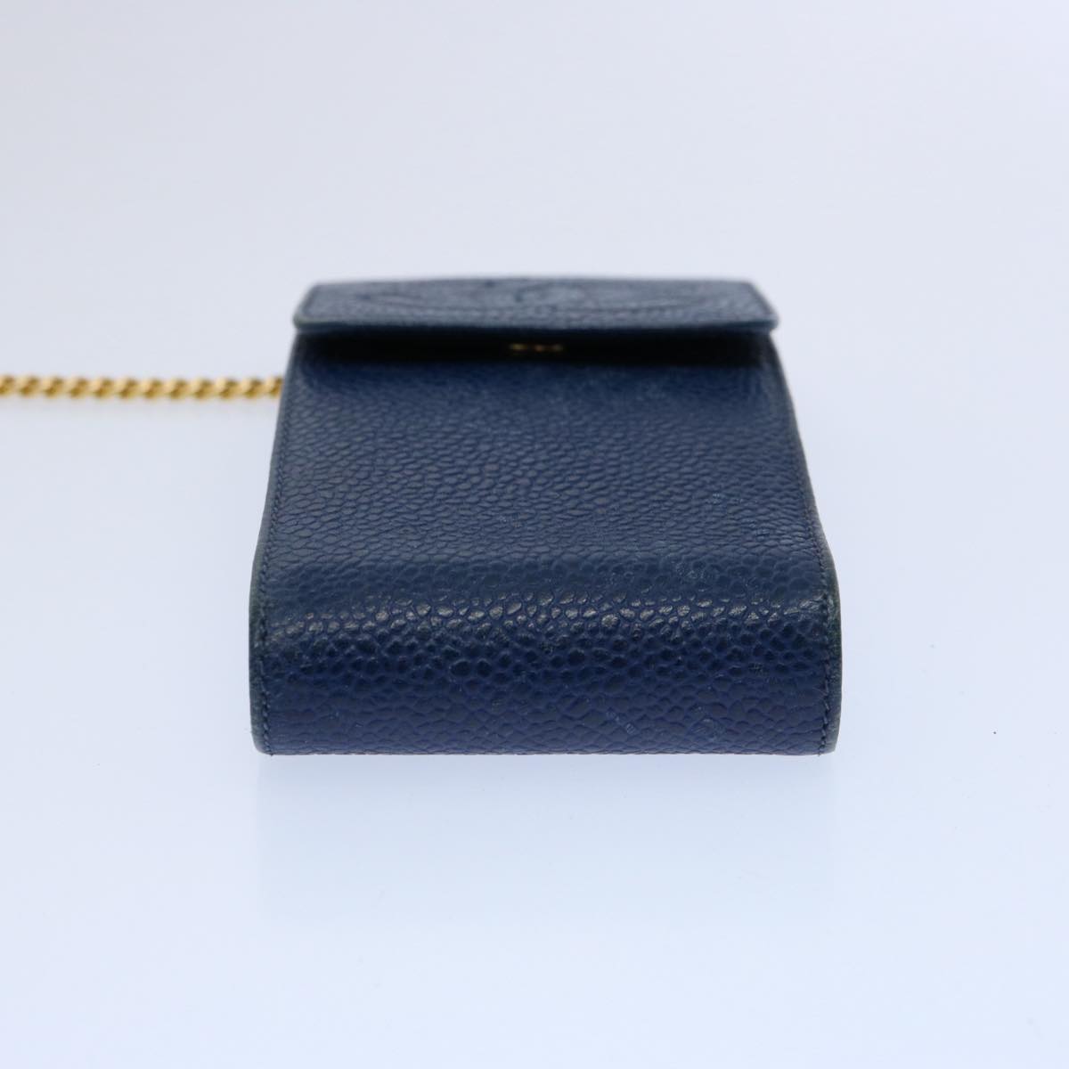 CHANEL Cigarette Case Caviar Skin Blue CC Auth bs10428