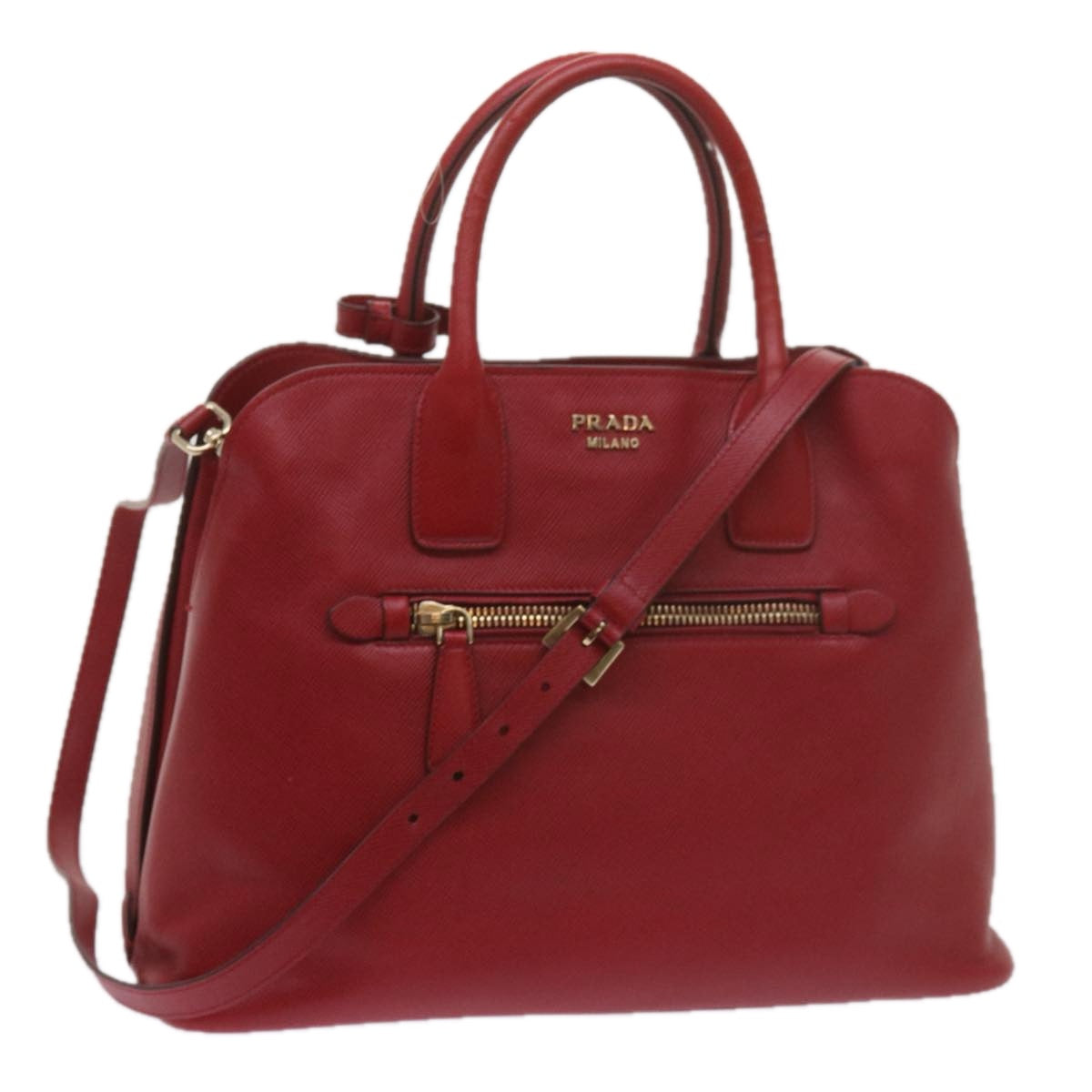 PRADA Hand Bag Leather 2way Red Auth bs10429