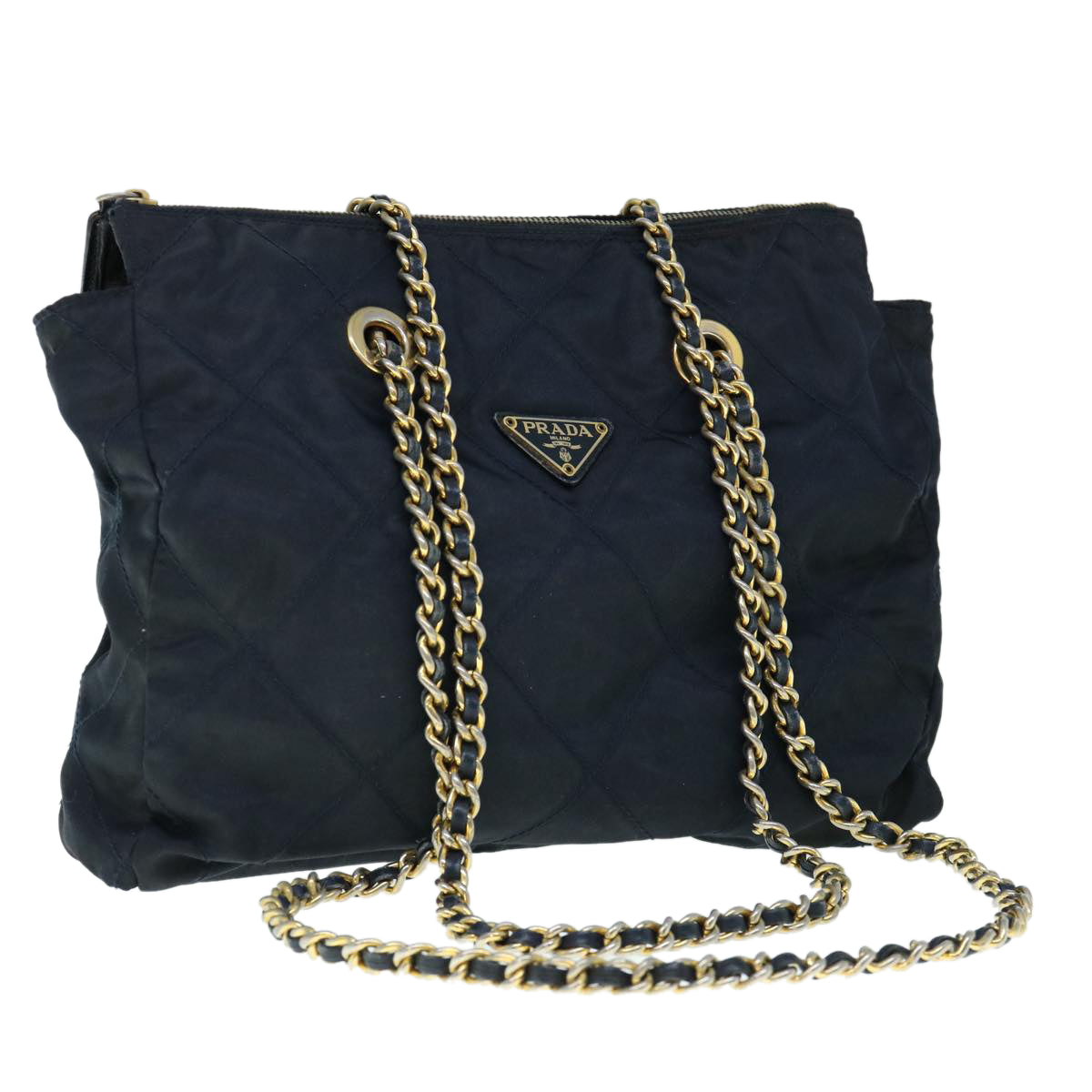 PRADA Chain Quilted Shoulder Bag Nylon Navy Auth bs10431