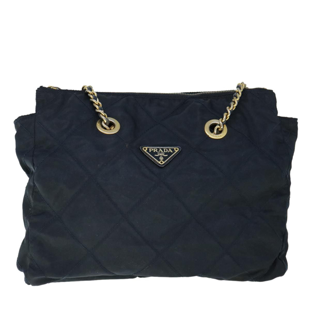 PRADA Chain Quilted Shoulder Bag Nylon Navy Auth bs10431